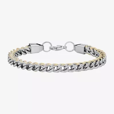 Steeltime Mens 18K Gold Over Stainless Steel Solid Hypoallergenic 8 1/2 Inch Link Bracelet