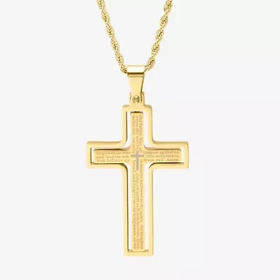 Steeltime Mens 18K Gold Over Stainless Steel Cross Hypoallergenic 24 Inch Pendant Necklace