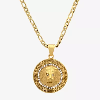 Steeltime Lion Mens Cubic Zirconia 18K Gold Over Stainless Steel Round Hypoallergenic 24 Inch Pendant Necklace