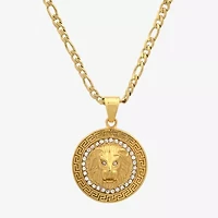 Steeltime Lion Mens Cubic Zirconia 18K Gold Over Stainless Steel Round Hypoallergenic 24 Inch Pendant Necklace