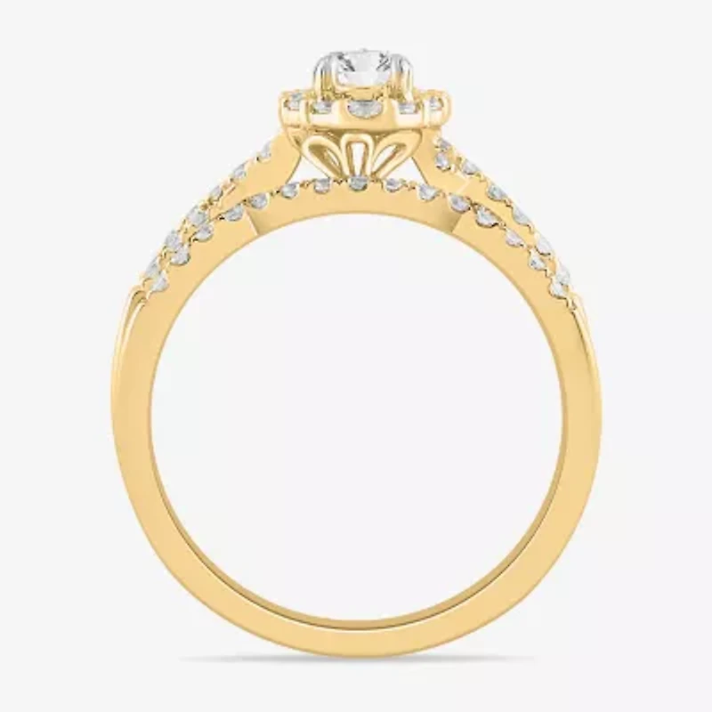 Signature By Modern Bride 7/8 CT.T.W. Lab-Grown (G-H / SI1-SI2) Diamond Pear Side Stone Bridal Set 10K or 14K Gold