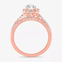 Signature By Modern Bride (G-H / Si1-Si2) Womens 1 1/3 CT. T.W. Lab Grown White Diamond 10K Gold Pear Side Stone Halo Bridal Set