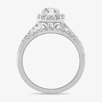 Signature By Modern Bride (G-H / Si1-Si2) Womens 1 1/3 CT. T.W. Lab Grown White Diamond 10K Gold Pear Side Stone Halo Bridal Set