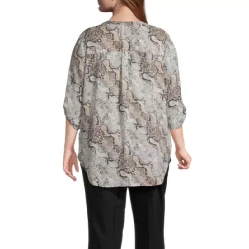 Worthington Womens V Neck 3/4 Sleeve Plus Blouse