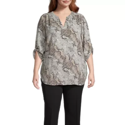 Worthington Womens V Neck 3/4 Sleeve Plus Blouse
