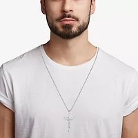 Crucifix Mens Sterling Silver Cross 24 Inch Pendant Necklace