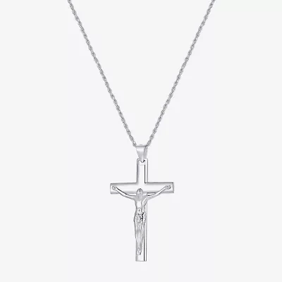 Crucifix Mens Sterling Silver Cross 24 Inch Pendant Necklace