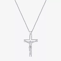 Crucifix Mens Sterling Silver Cross 24 Inch Pendant Necklace