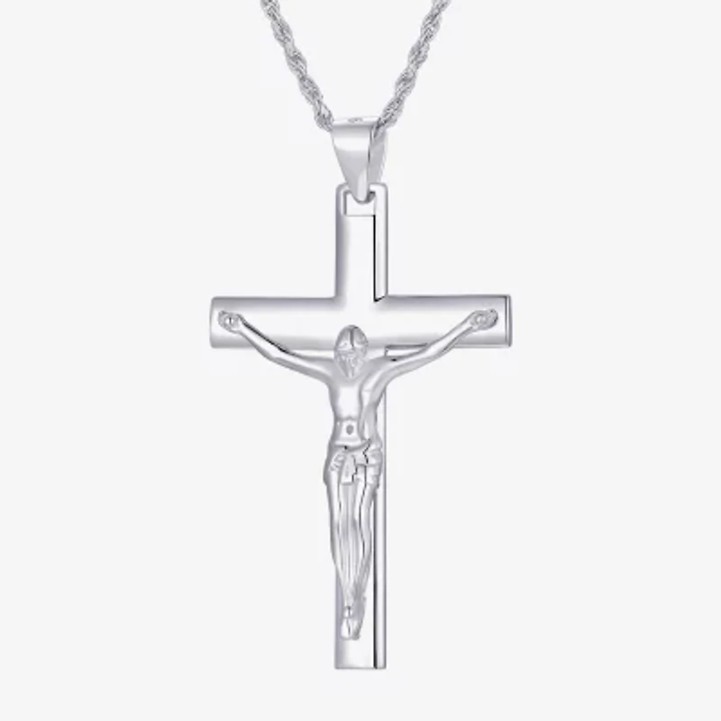 Crucifix Mens Sterling Silver Cross 24 Inch Pendant Necklace