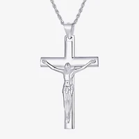 Crucifix Mens Sterling Silver Cross 24 Inch Pendant Necklace