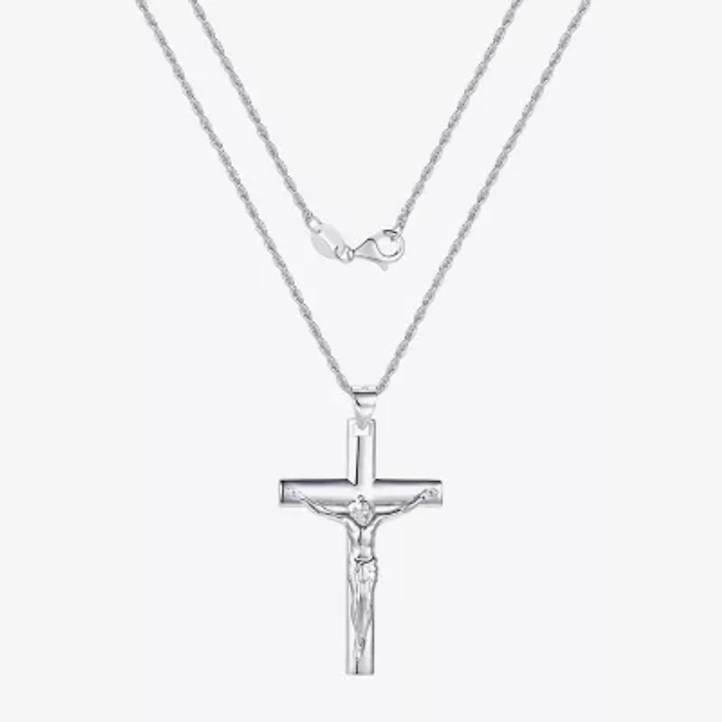 Crucifix Mens Sterling Silver Cross 24 Inch Pendant Necklace