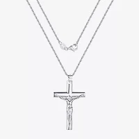 Crucifix Mens Sterling Silver Cross 24 Inch Pendant Necklace