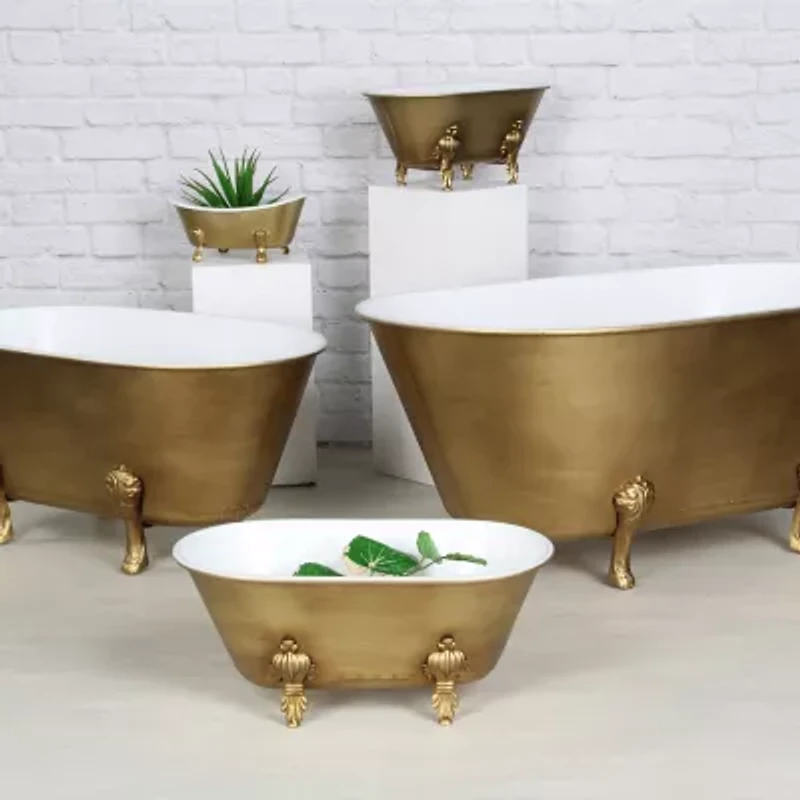 Cheungs Lavande Golden Metal Tub Handmade Tabletop Decor
