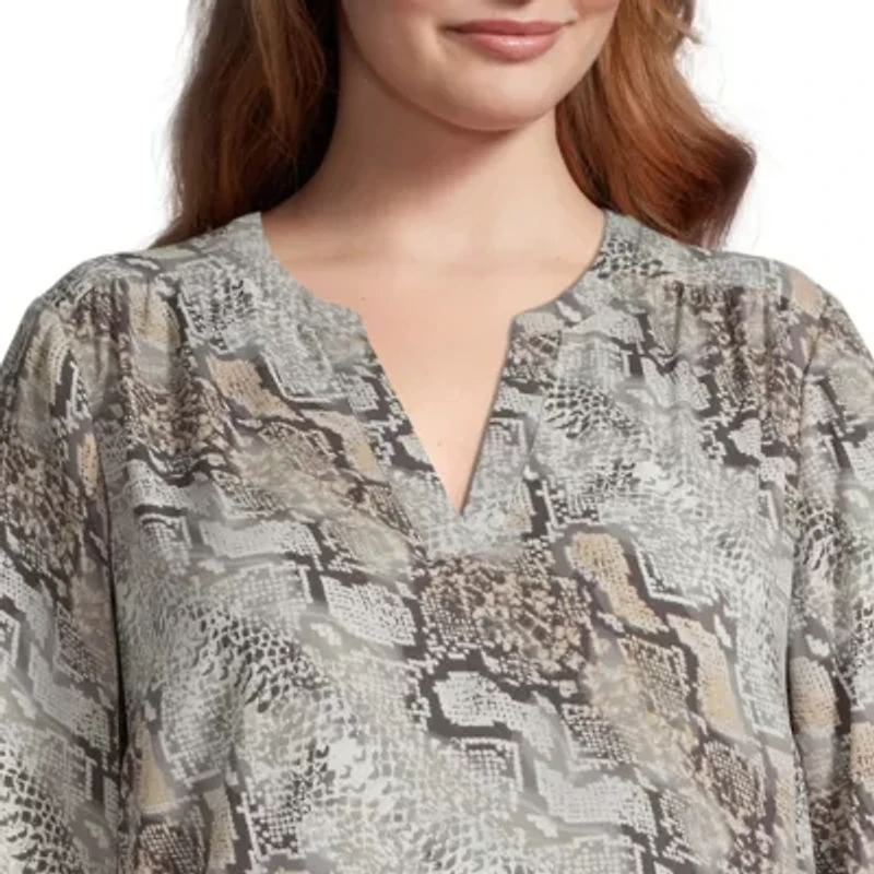 Worthington Womens V Neck 3/4 Sleeve Plus Blouse
