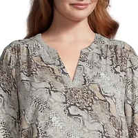 Worthington Womens V Neck 3/4 Sleeve Plus Blouse