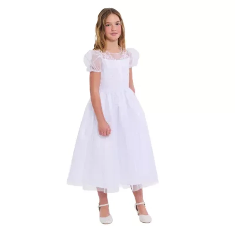 Bonnie Jean Big Kid Girls Communion Short Sleeve Puffed Flower Girl Fit + Flare Dress