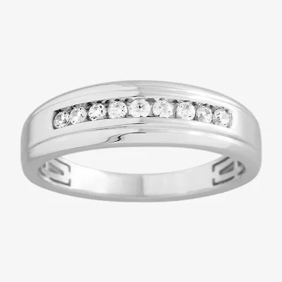 Mens 1/4 CT. T.W. Natural White Diamond 10K White Gold Wedding Band