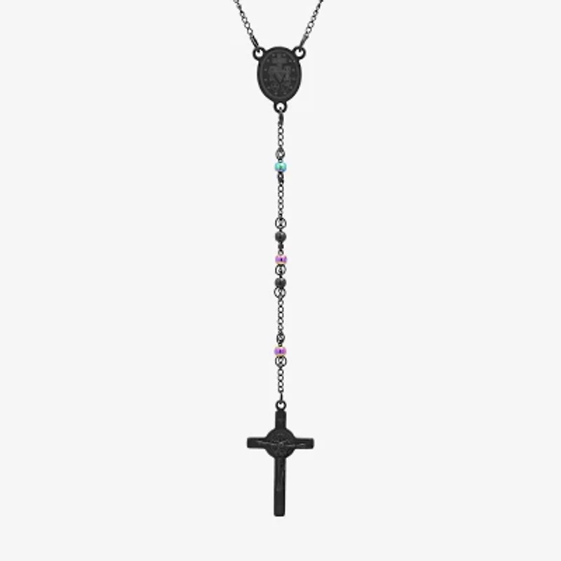 Steeltime Miraculous Medal Mens Stainless Steel Hypoallergenic 26 Inch Rosary Necklace