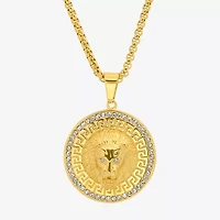 Steeltime Lion Mens Cubic Zirconia 18K Gold Over Stainless Steel Round Hypoallergenic Inch Pendant Necklace
