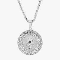 Steeltime Lion Mens Cubic Zirconia Stainless Steel Round Hypoallergenic 24 Inch Pendant Necklace