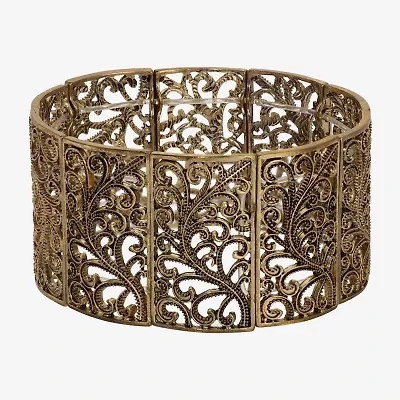1928 Gold Tone Rectangular Filagree Womens Stretch Bracelet