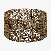 1928 Gold Tone Rectangular Filagree Womens Stretch Bracelet