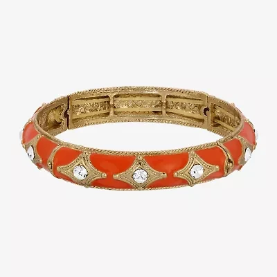 1928 Gold-Tone Womens Orange Stretch Bracelet