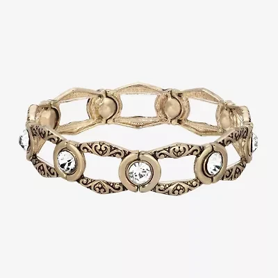 1928 Womens White Glass Round Stretch Bracelet
