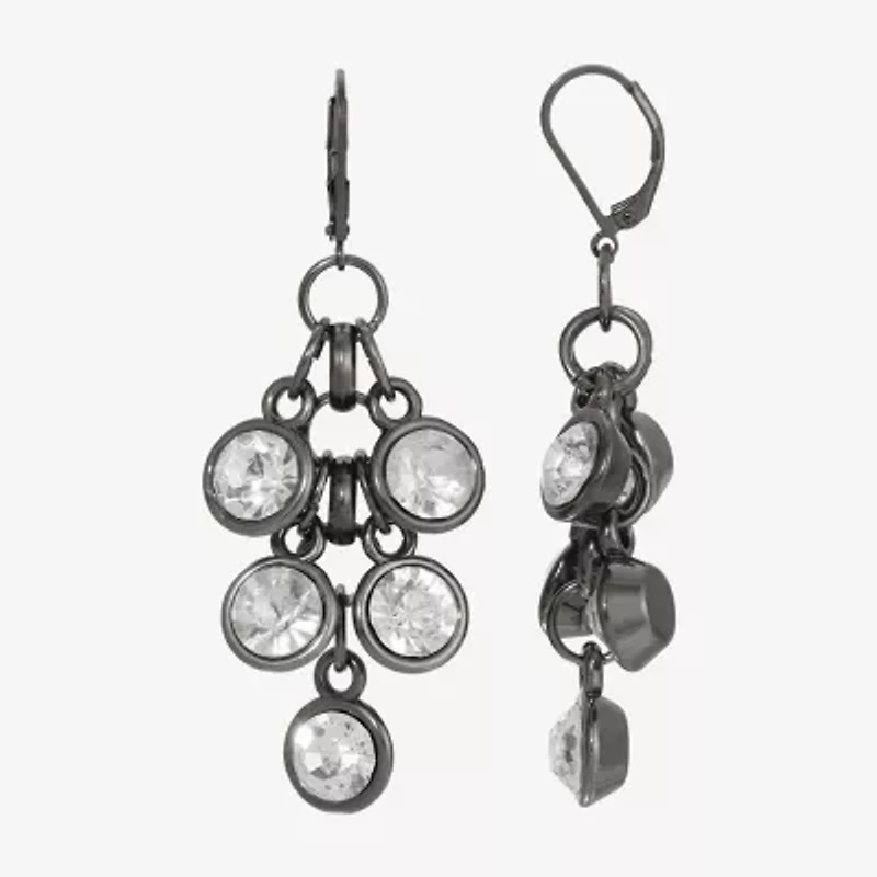 1928 Silver Tone Womens Gray Round Chandelier Earrings