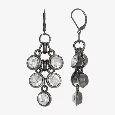 1928 Silver Tone Womens Gray Round Chandelier Earrings