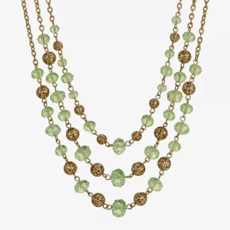 1928 Gold-Tone Womens Green 16 Inch Beaded Necklace