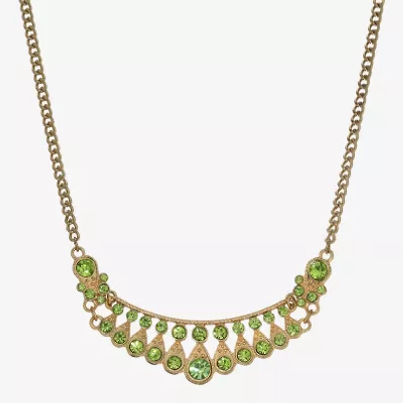 1928 Gold-Tone Womens Green 16 Inch Collar Necklace