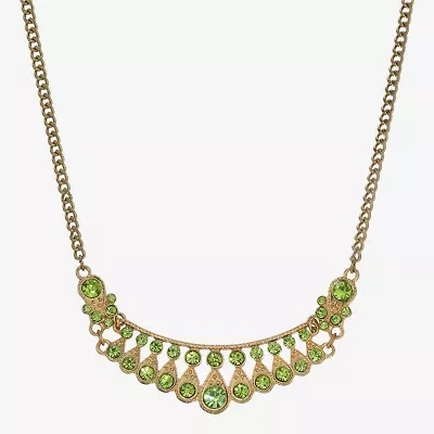 1928 Gold-Tone Womens Green 16 Inch Collar Necklace