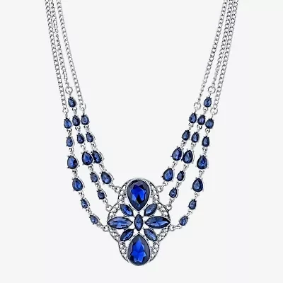 1928 Silver-Tone Womens Blue 15 Inch Statement Necklace