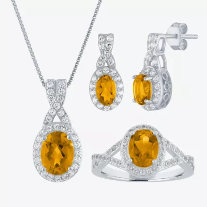 Womens Genuine Yellow Citrine Sterling Silver Oval 3-pc. Jewelry Set