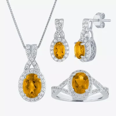 Womens Genuine Yellow Citrine Sterling Silver Oval 3-pc. Jewelry Set