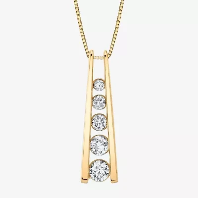 5- Stone Ladder Sirena Womens 1/2 CT. T.W. Natural White Diamond 14K Gold Pendant Necklace