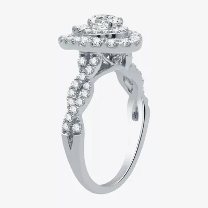 Signature By Modern Bride (G / Si1 - Si2) Womens 1 1/2 CT. T.W. Lab Grown White Diamond 10K Gold Side Stone Halo Bridal Set