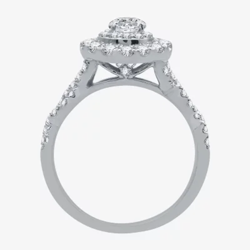 Signature By Modern Bride (G / Si1 - Si2) Womens 1 1/2 CT. T.W. Lab Grown White Diamond 10K Gold Side Stone Halo Bridal Set