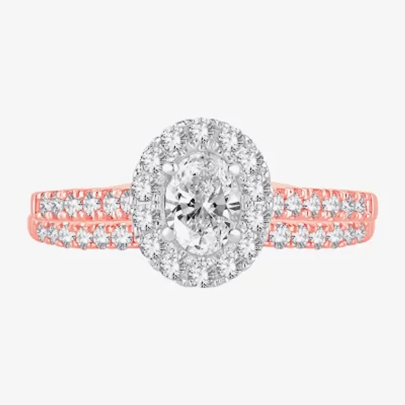Signature By Modern Bride 1 CT.T.W. (H-I / SI1-SI2) Lab-Grown Diamond Oval Halo Bridal Set 10K or 14K Gold