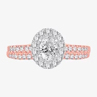 Signature By Modern Bride 1 CT.T.W. (H-I / SI1-SI2) Lab-Grown Diamond Oval Halo Bridal Set 10K or 14K Gold