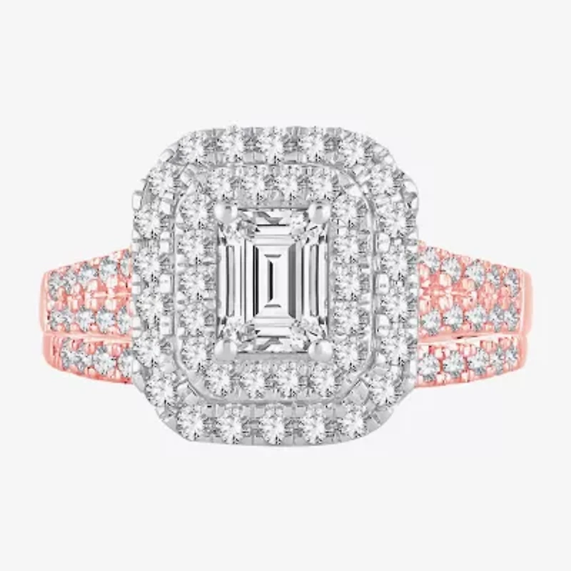 Signature By Modern Bride 1 1/2 CT. T.W. Lab-Grown (H-I / SI1-SI2) Diamond 10K or 14K Gold Emerald Halo Bridal Set