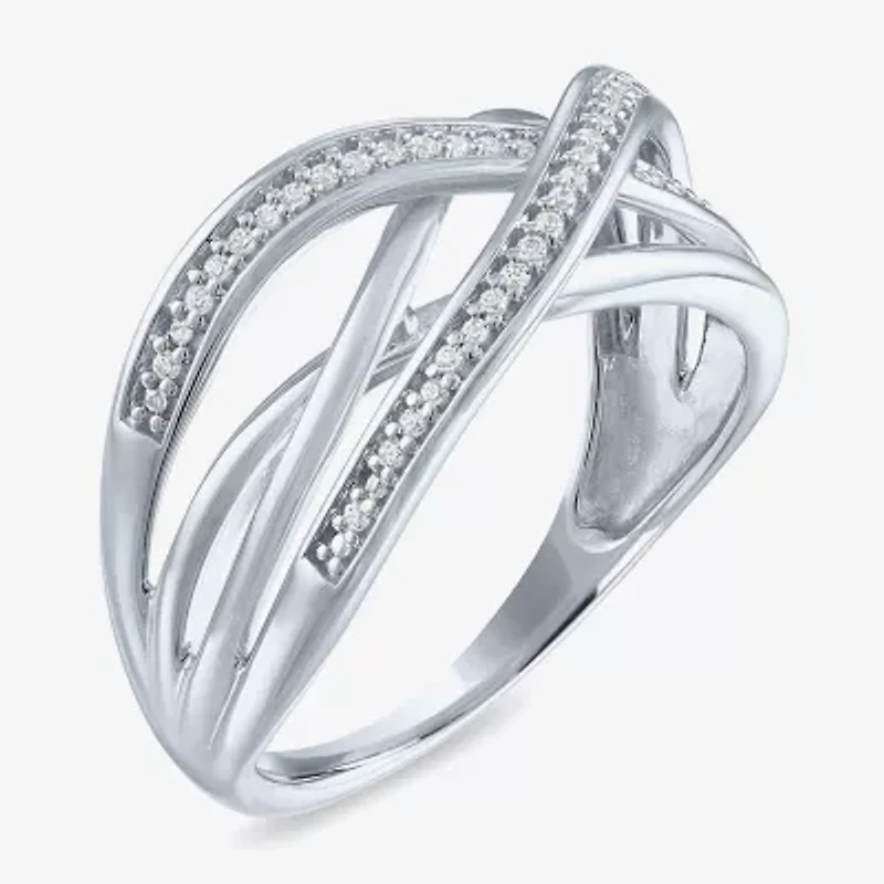 Yes, Please! Womens 1/10 CT. T.W. Natural Diamond Sterling Silver Crossover Band