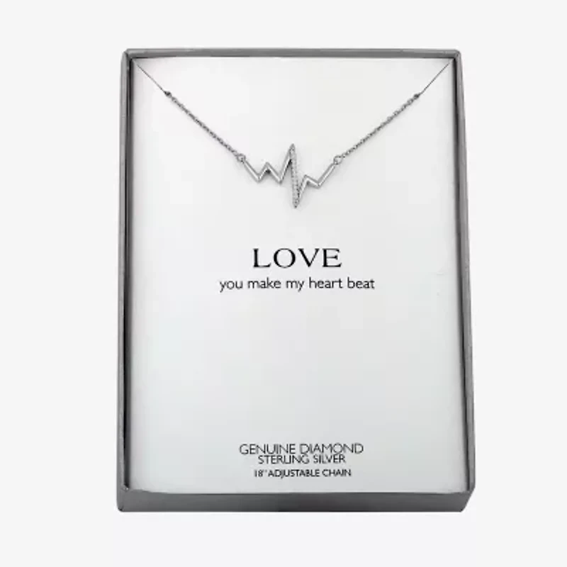 Diamond Accent Heartbeat Womens Diamond Accent Natural White Diamond Sterling Silver 18 Inch Pendant Necklace
