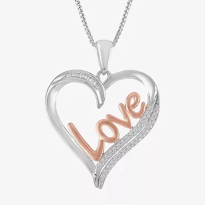 Womens 1/10 CT.T.W. Natural Diamond Heart Pendant Necklace in Sterling SIlver & 14K Rose Gold Over Silver