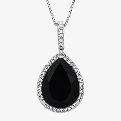 Womens Genuine Black Onyx Sterling Silver Pear 18 Inch Pendant Necklace