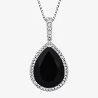 Womens Genuine Black Onyx Sterling Silver Pear 18 Inch Pendant Necklace