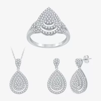 Womens 2 CT. T.W. Lab Grown White Diamond Sterling Silver Pear 3-pc. Jewelry Set