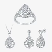 Womens 2 CT. T.W. Lab Grown White Diamond Sterling Silver Pear 3-pc. Jewelry Set