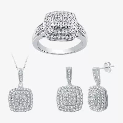 Womens 2 CT. T.W. Lab Grown White Diamond Sterling Silver Cushion 3-pc. Jewelry Set